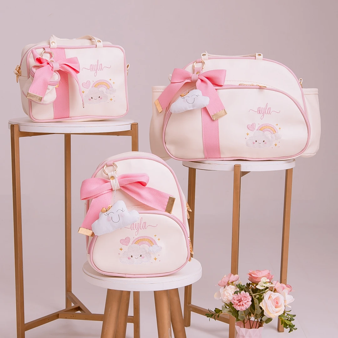 Kit Bolsa Maternidade Menina Nuvem Chuva De Benção 3 Peças