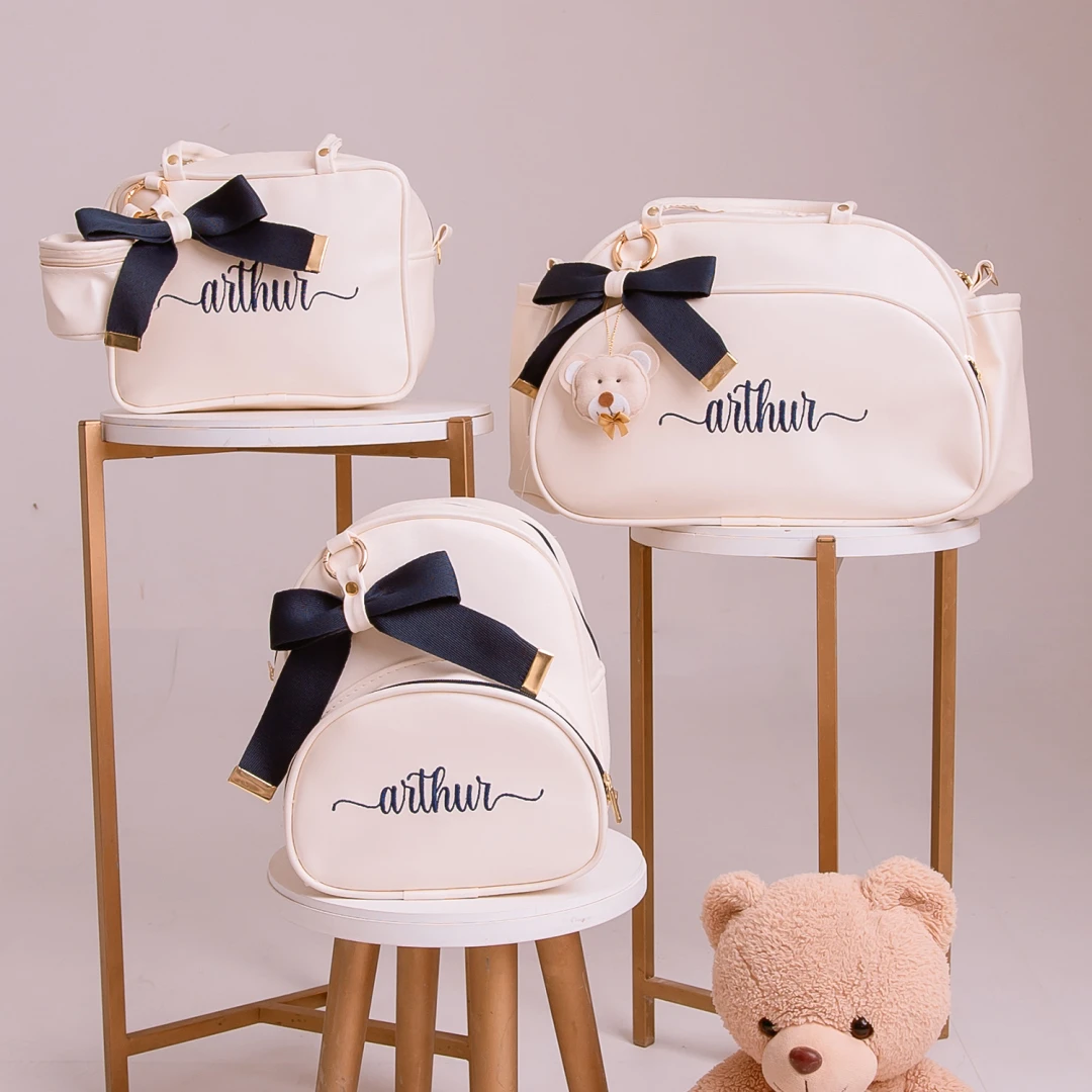 Kit Bolsa Maternidade Menino Nome Luxo 3 Peças