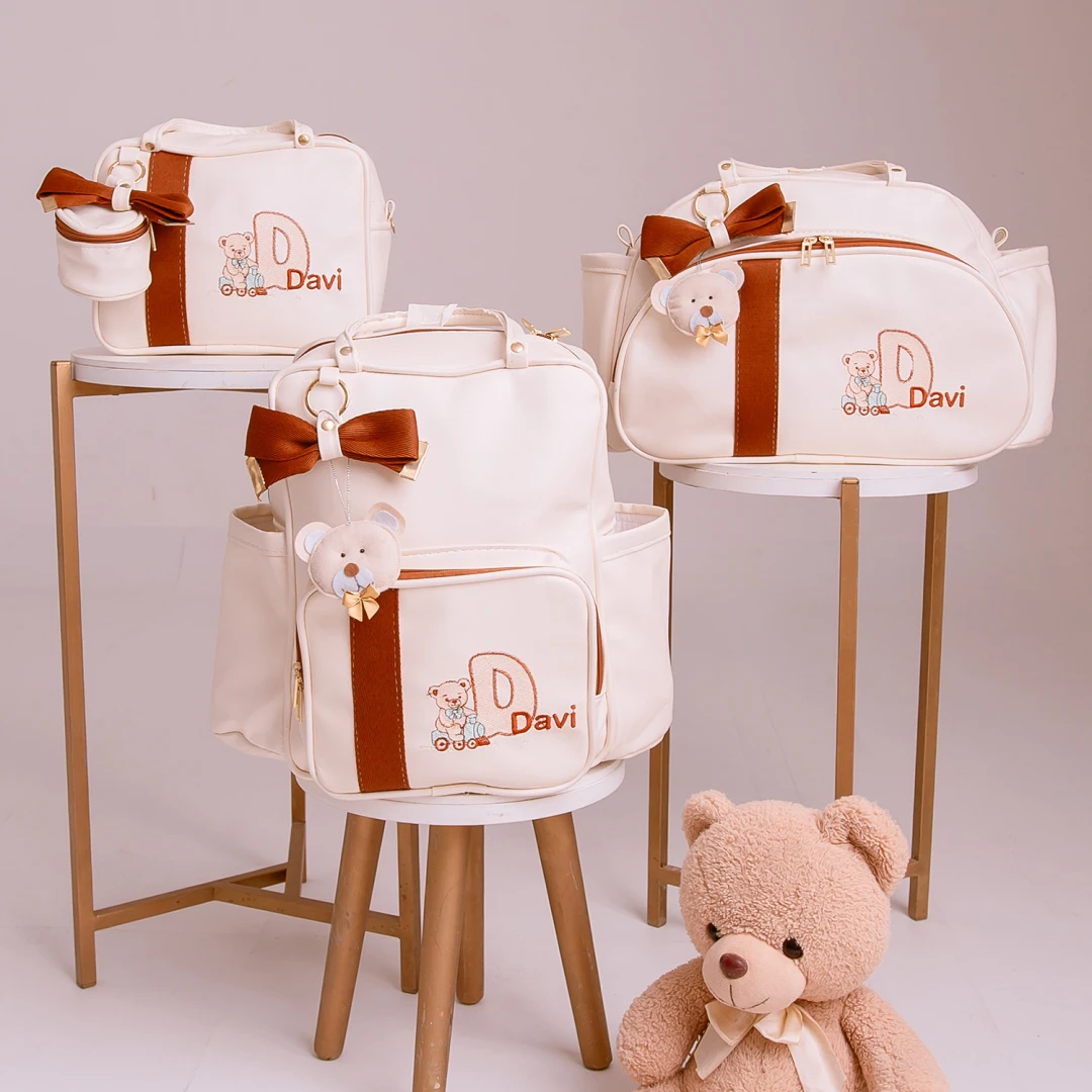 Kit Bolsa Maternidade Bebê Luxo Urso 3 Peças