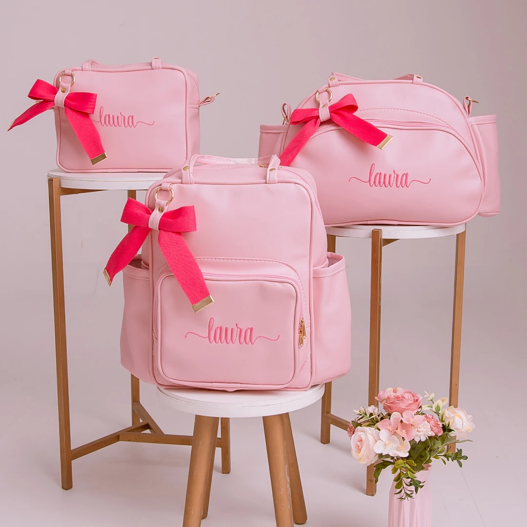 Kit De Bolsa Maternidade Personalizada Menina 3 Peças