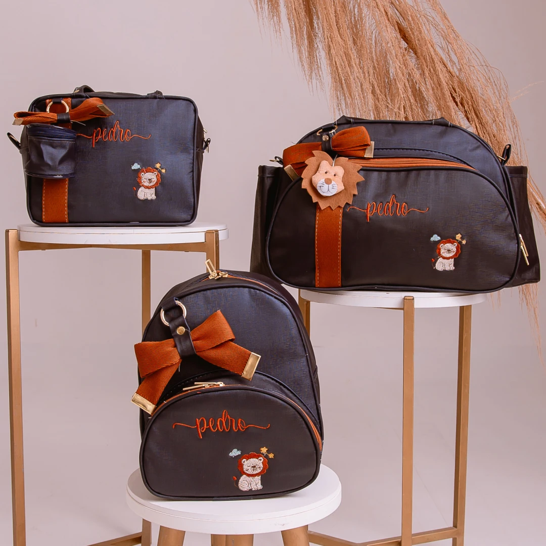 Kit Bolsa Maternidade Bebê Safari 3 Peças
