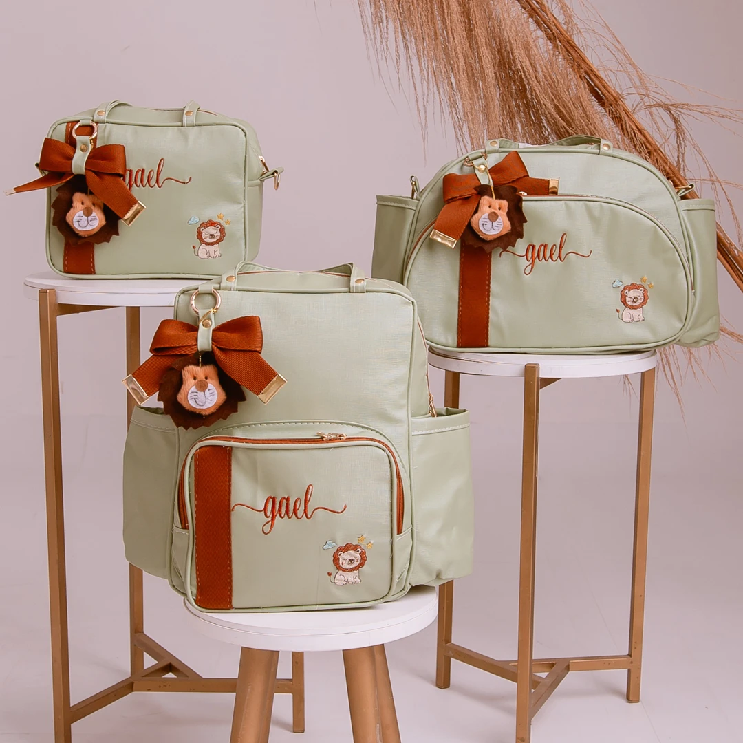 Kit Bolsa Maternidade Bebê Safari 3 Peças