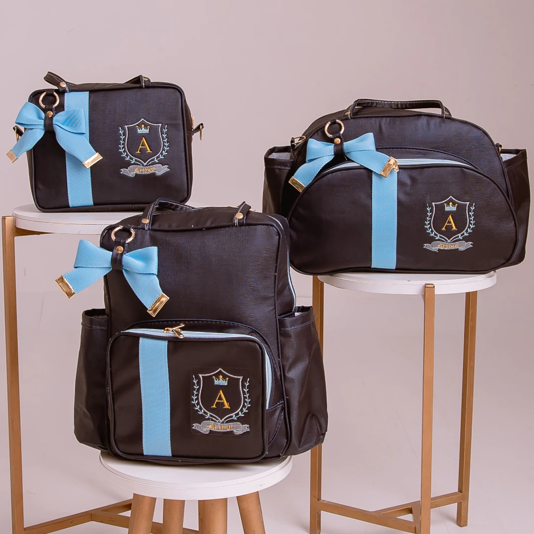 Kit De Bolsa Maternidade Personalizada Menino Brazão 3 Peças