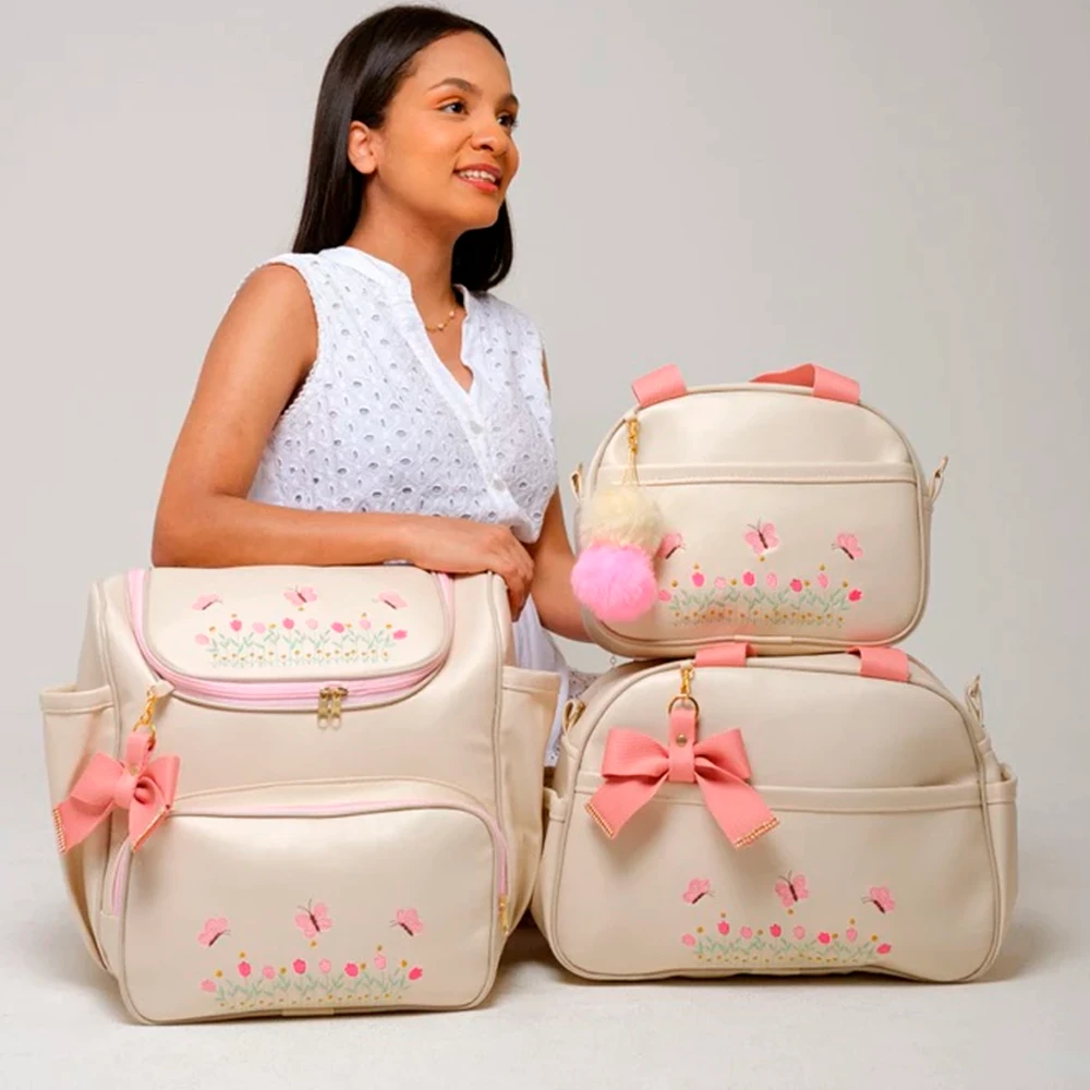 Kit Bolsa Maternidade Menina Tulipas 3 Peças