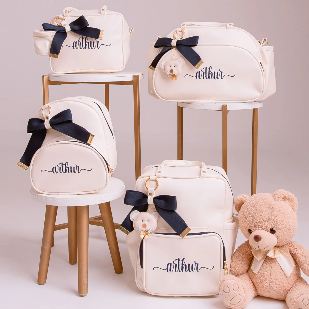 Kit Bolsa Maternidade Bebê Nome Luxo 4 Peças