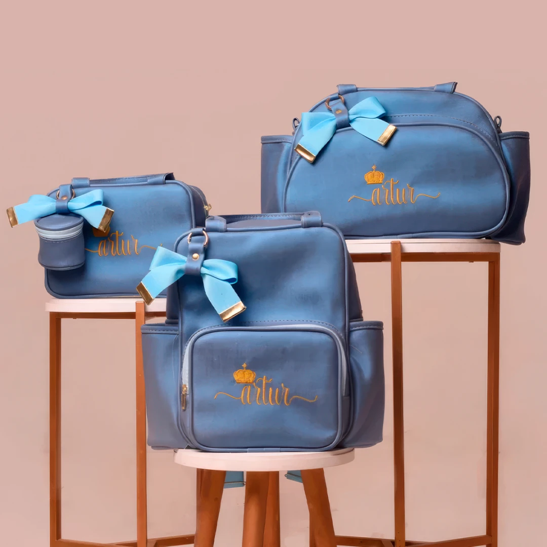 Kit Bolsa Maternidade Personalizada Menino Luxo 3 Peças