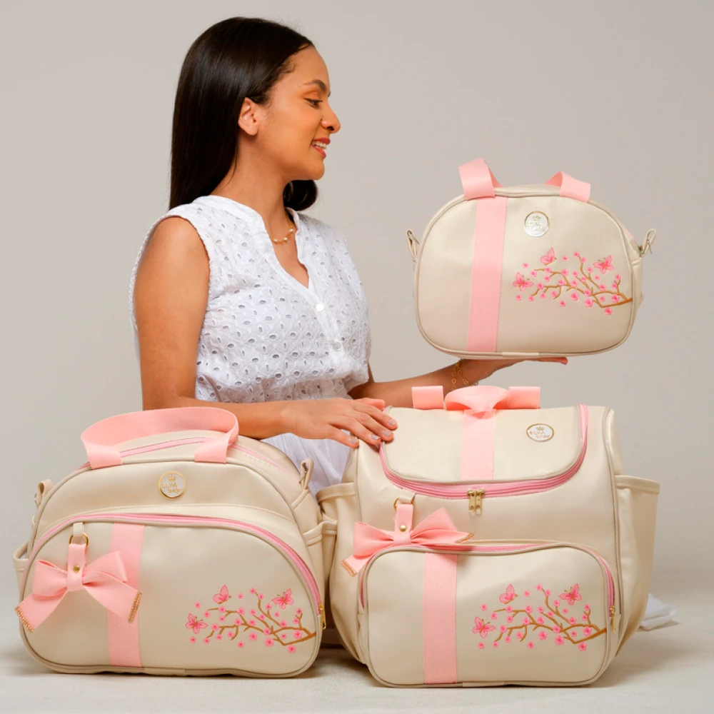 Kit Bolsa Maternidade Menina Hortência 3 Peças
