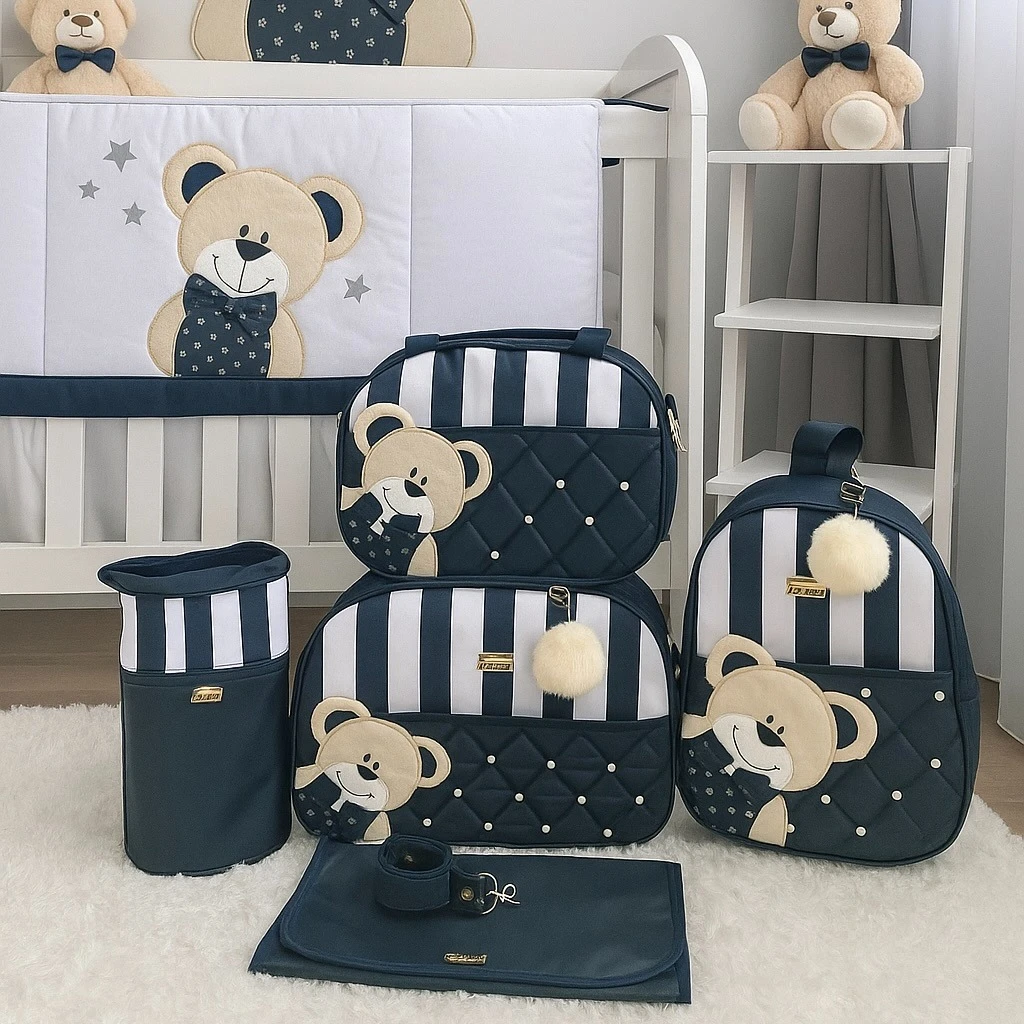 Bolsa Maternidade Menino Menina Urso 5 Peças Térmica Revestidas Luxo