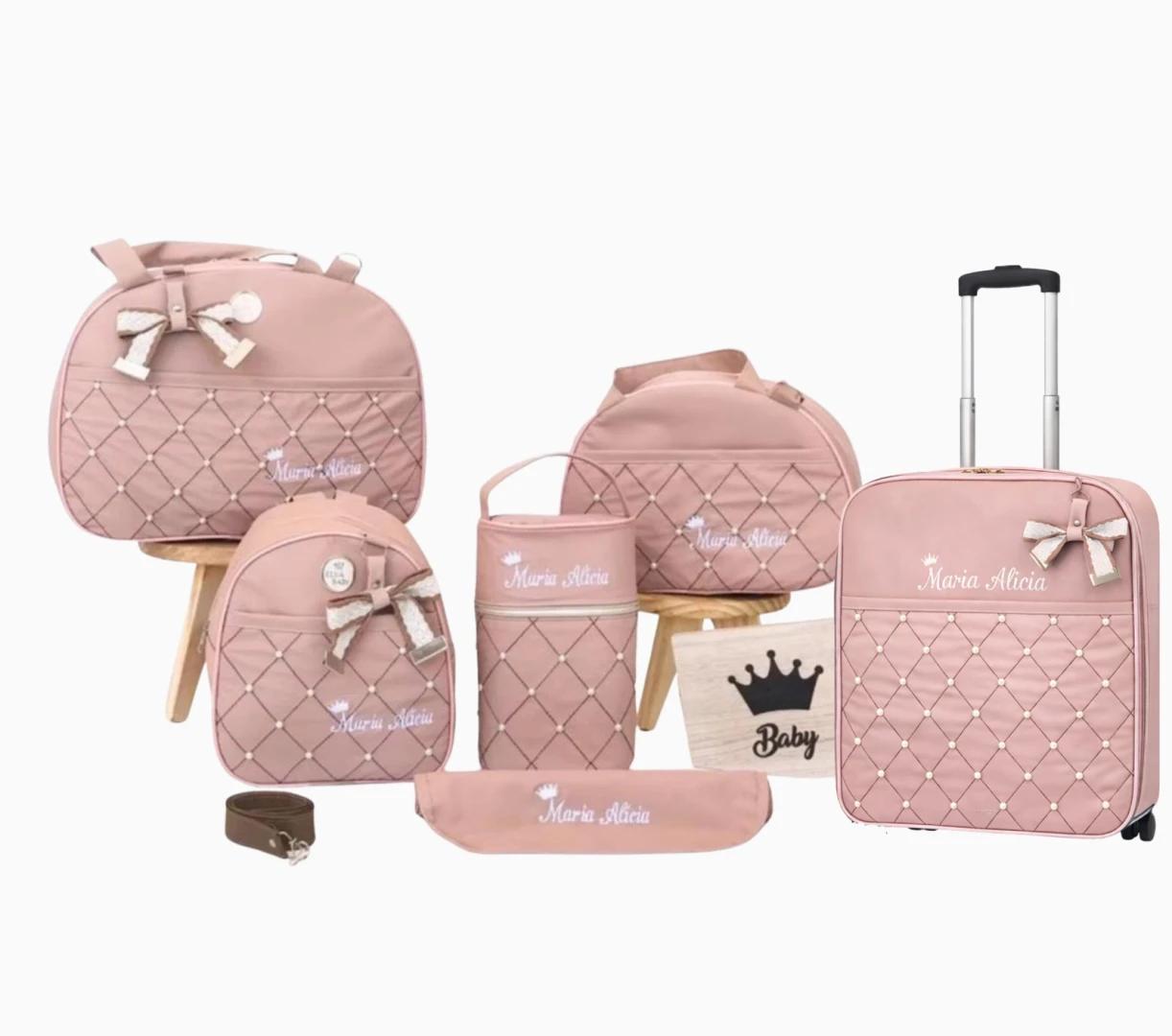 Bolsa Maternidade Personalizada Mala 5 Peças Pérola